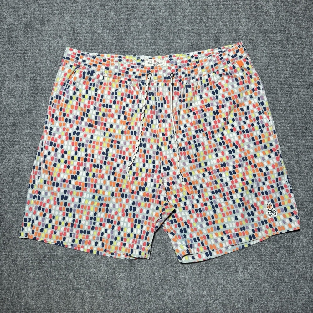 Psycho Bunny Multicolor Dot-Print Men’s Swim Trunks - White, Navy, Red, Yellow